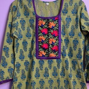 Floral Embroidered Green Top Tunic Dress